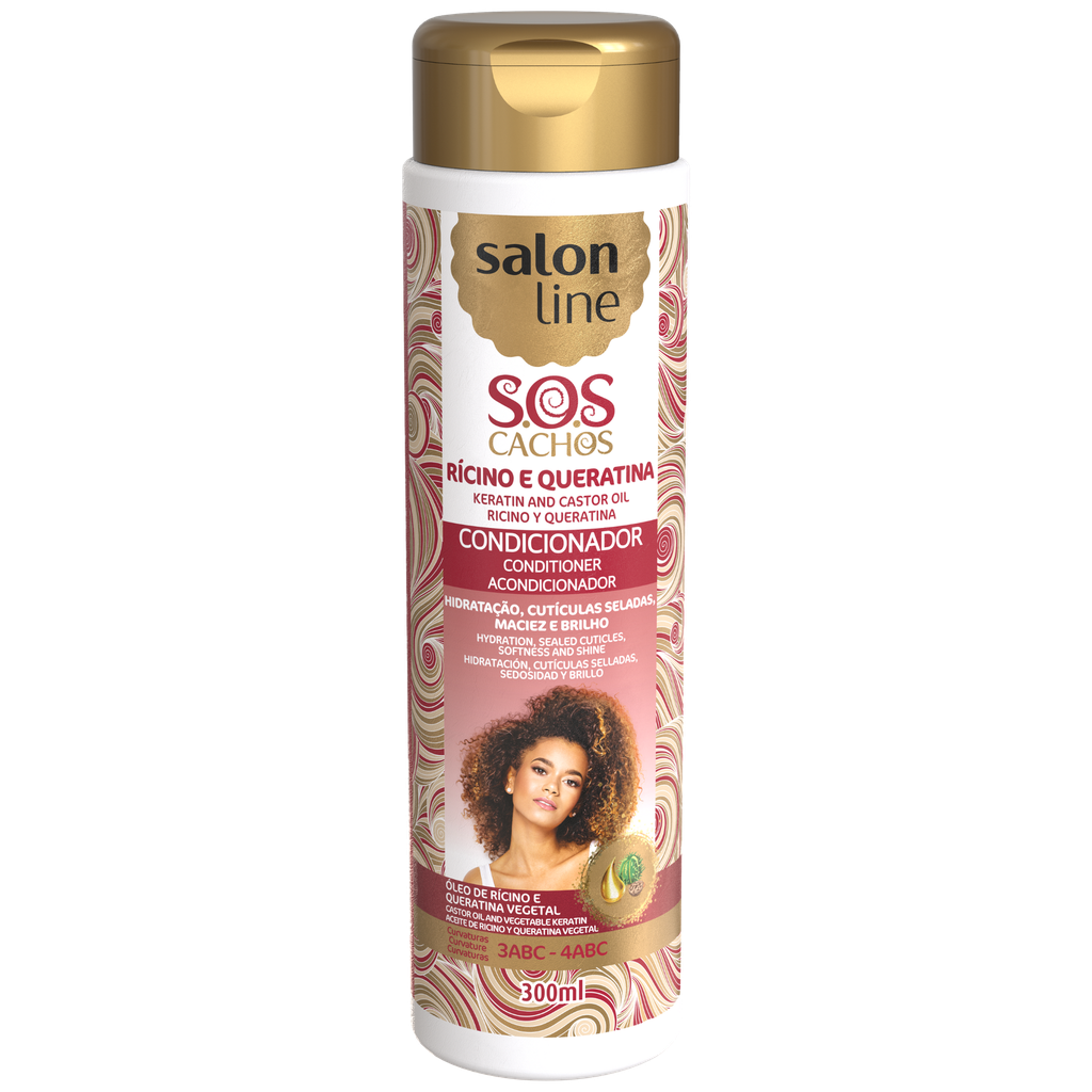 Après-Shampooing - SOS Boucles - Huile de Ricin et Kératine - Répare et Restaure Profondément les Cheveux - Salon Line 300ml
