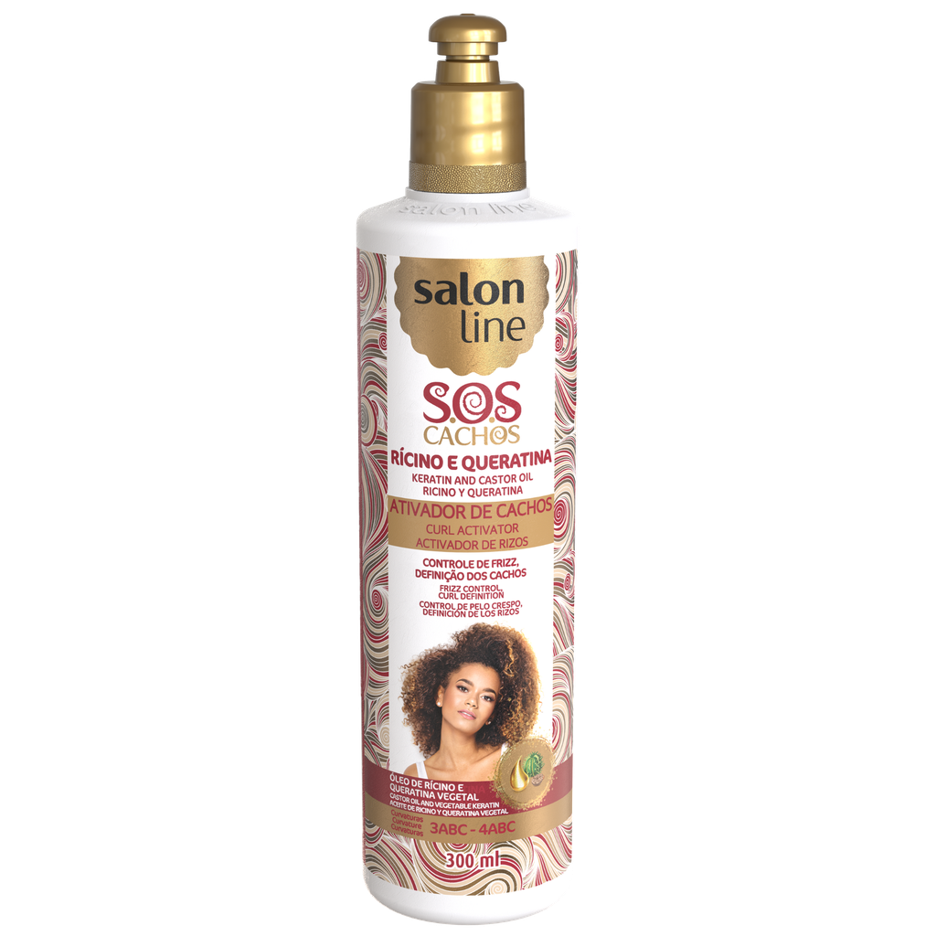Creme para Pentear com Ativador - SOS Cachos - Óleo de Rícino e Queratina - Define e Fortalece os Cachos - Salon Line 300ml