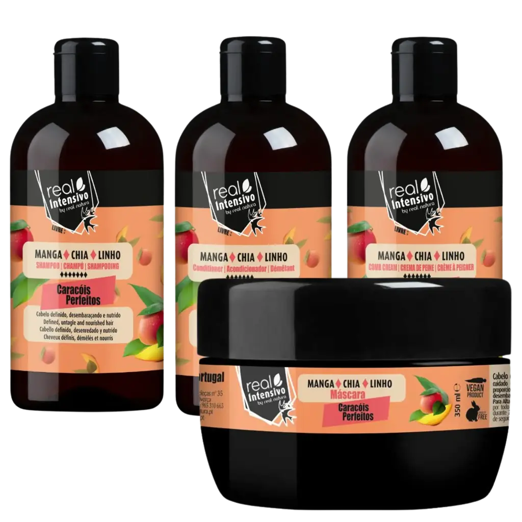 Kit - pour cheveux bouclés - Caracóis Perfeitos - Mangue, Chia et Lin - Real Natura