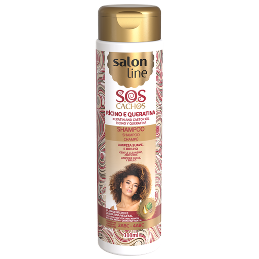 [7898009430125] Champô - SOS Cachos - Óleo de Rícino e Queratina - Limpa Suavemente e Fortalece o Cabelo - Salon Line 300ml
